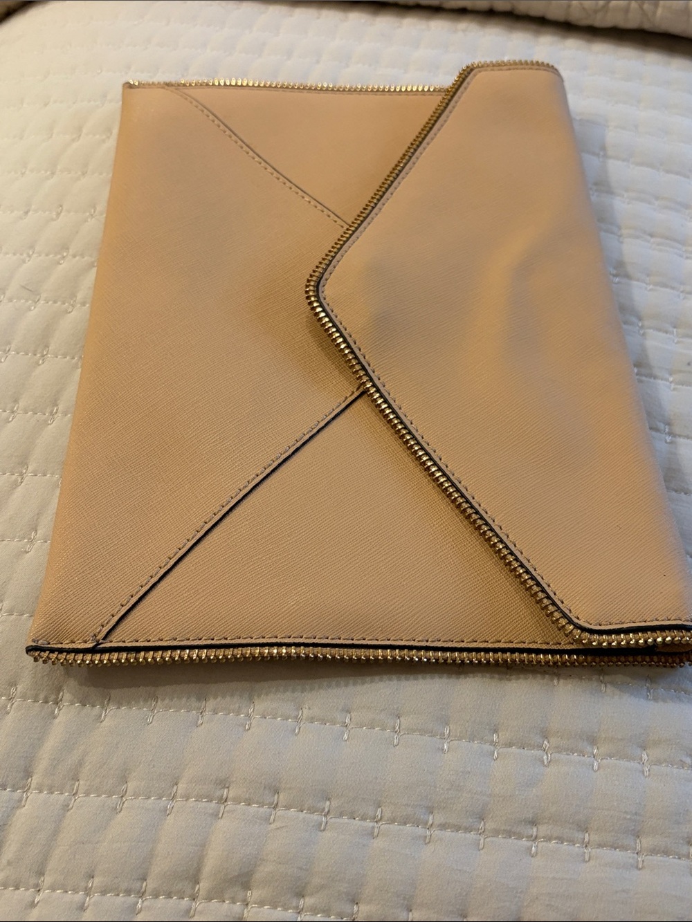 Rebecca Minkoff Leo Envelope Clutch Bag In Tan Leather Zipper Detailing - Picture 7 of 9